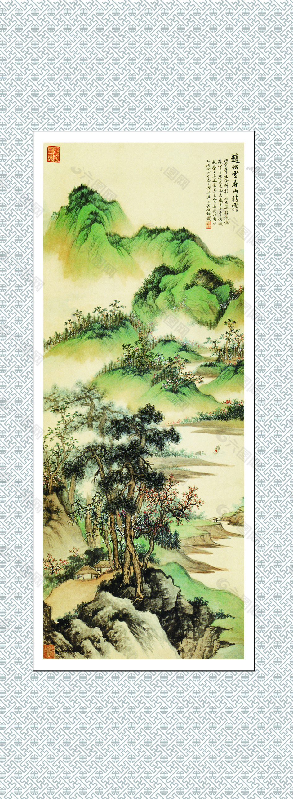 水墨青山中國畫玄關素材