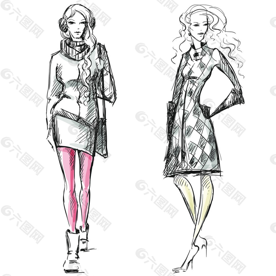 服装设计草图矢量素材