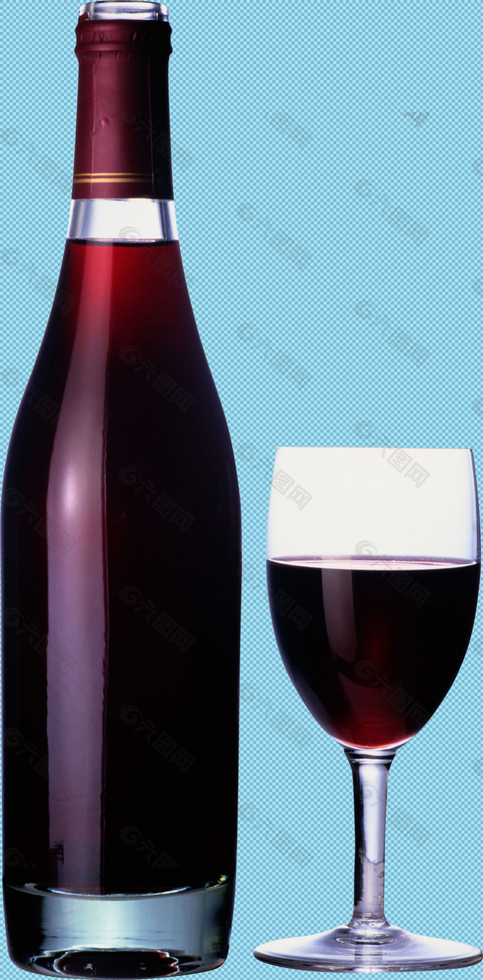 手繪葡萄酒瓶子杯子免摳png透明圖層素材