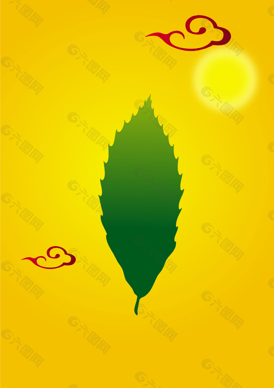 簡(jiǎn)約綠葉黃色背景