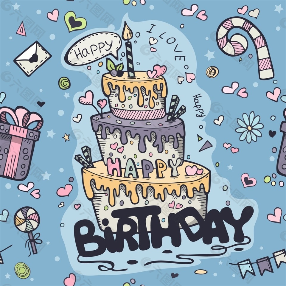 卡通個性生日賀卡矢量背景