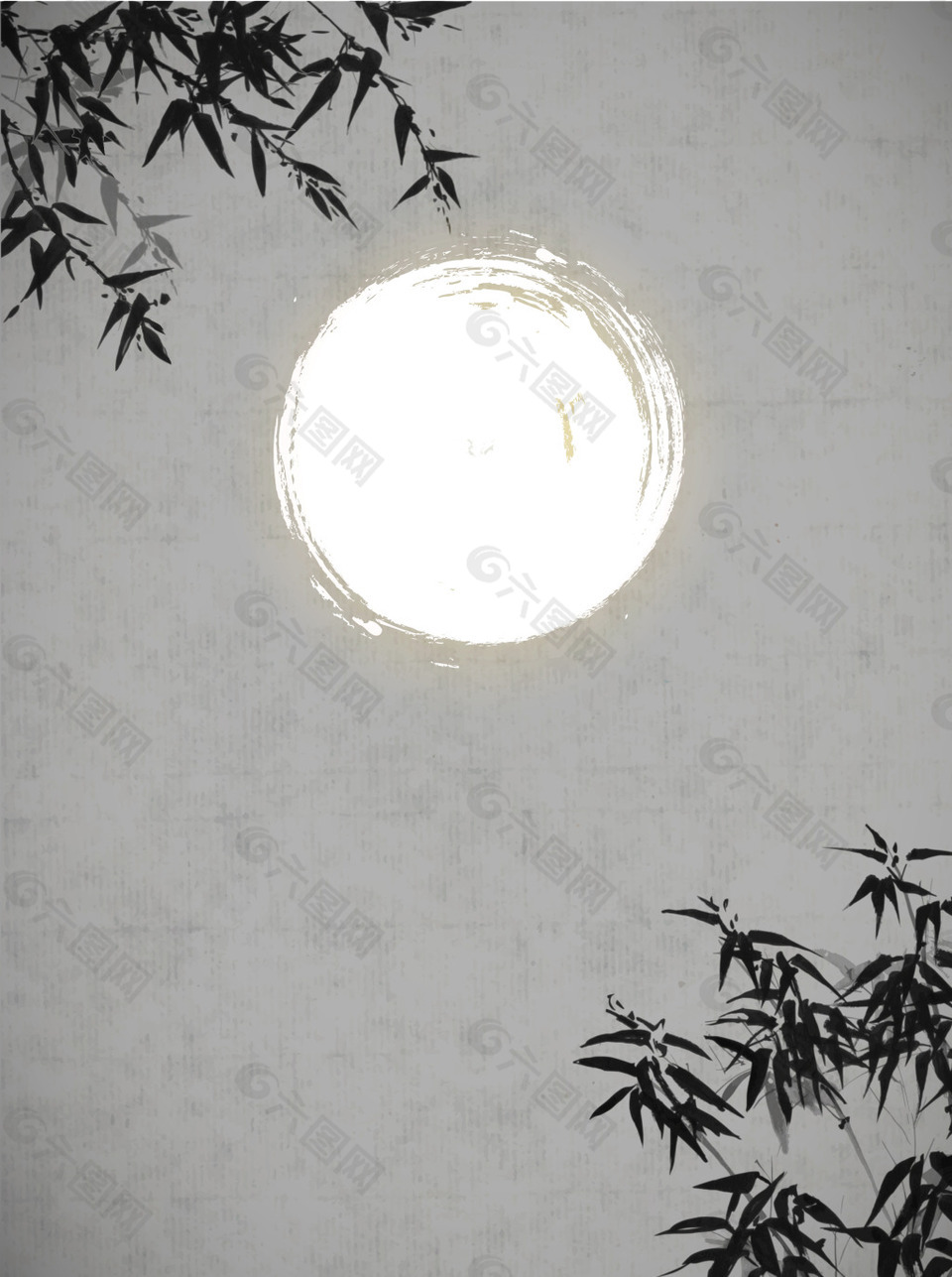 矢量古風中國風竹葉明月背景
