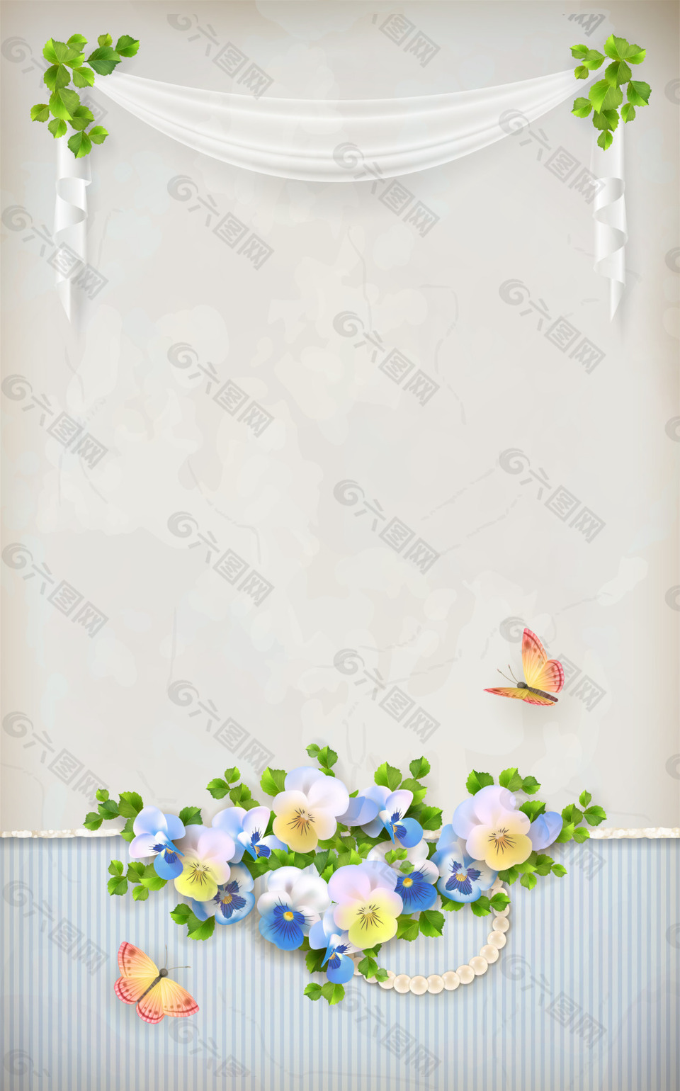 清新花卉蝴蝶背景