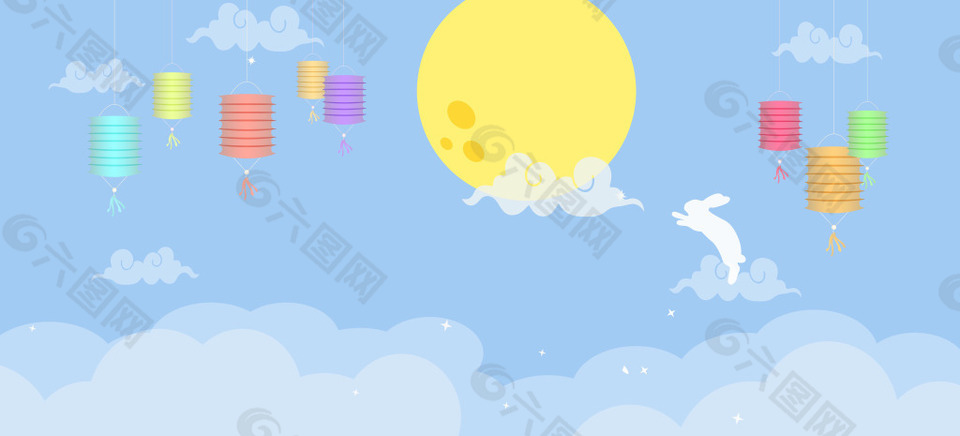 中秋節(jié)藍(lán)色卡通清新簡約背景