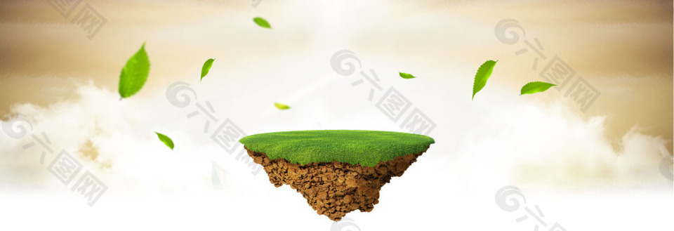 夢幻白云綠葉淘寶全屏banner背景