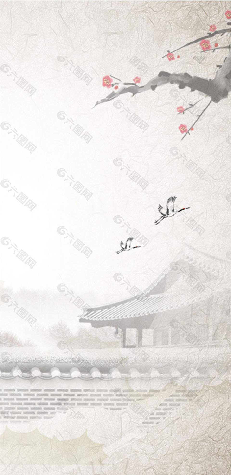 水墨梅花涼亭H5背景素材