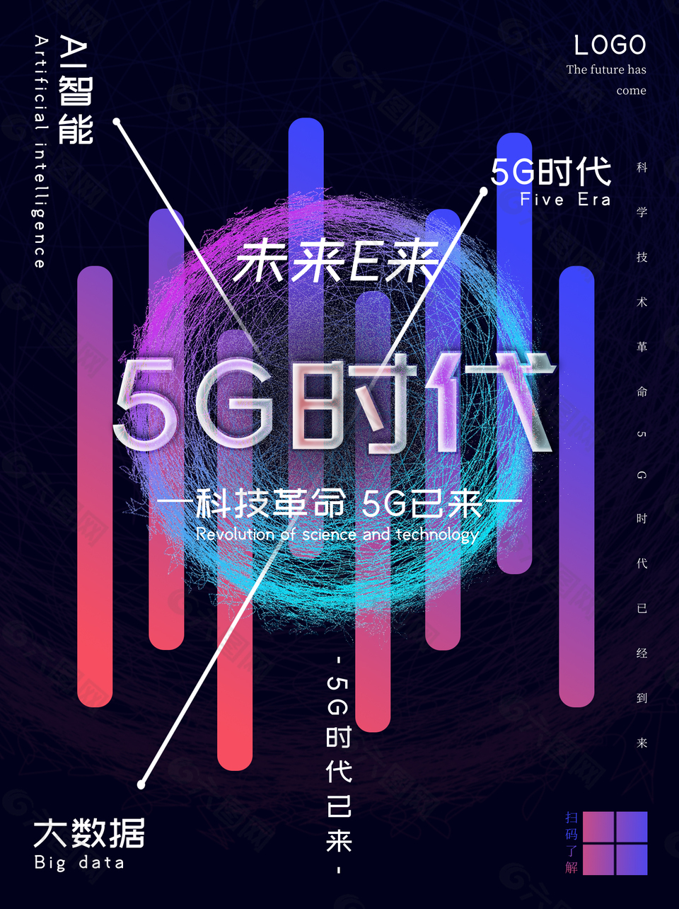 炫彩漸變大氣科技風(fēng)5G時代宣傳海報