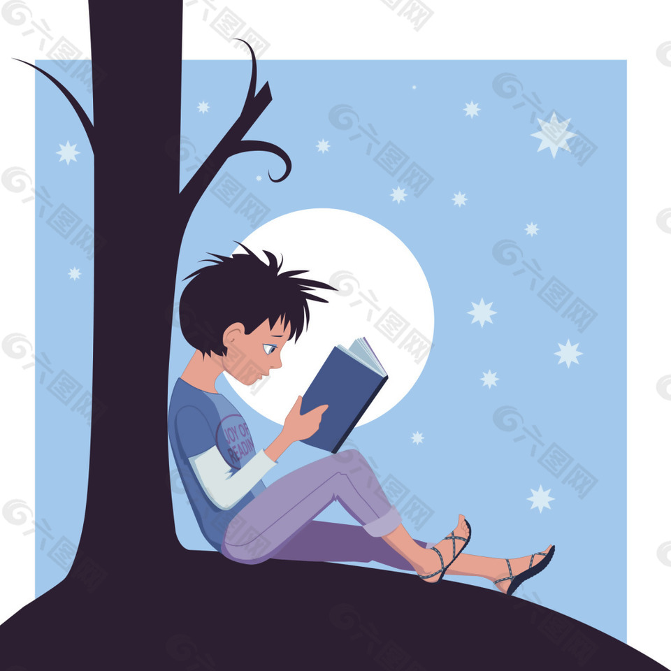 讀書卡通人物矢量素材