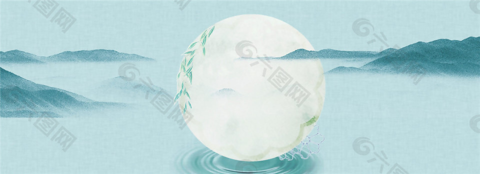 中國風(fēng)圓月風(fēng)景banner背景