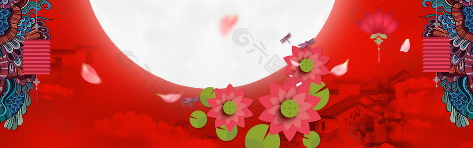 簡(jiǎn)約紅色圓月淘寶背景