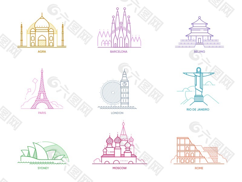 世界城市主題icon圖標(biāo)Sketch素材