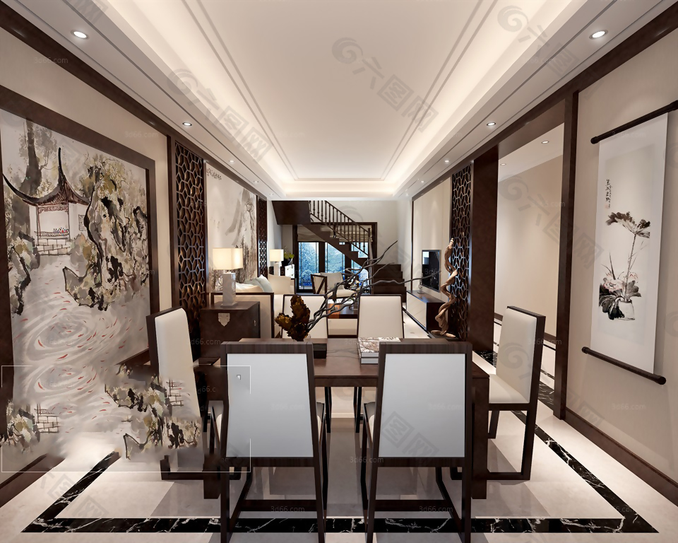 中式风格餐厅模型下载