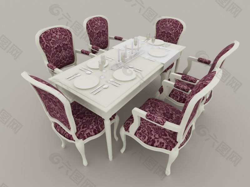 西式華麗餐桌椅3D模型