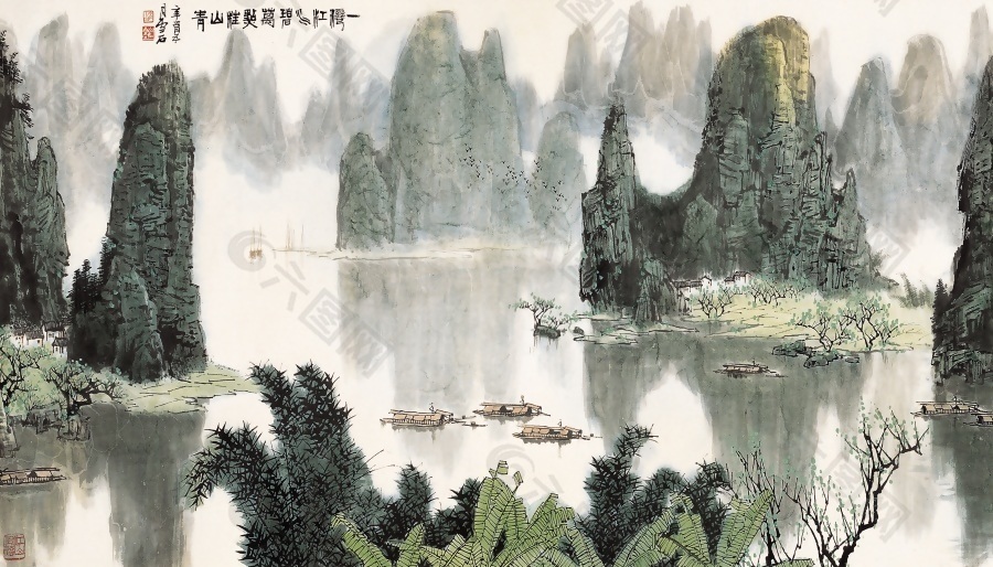 高山流水背景墻素材