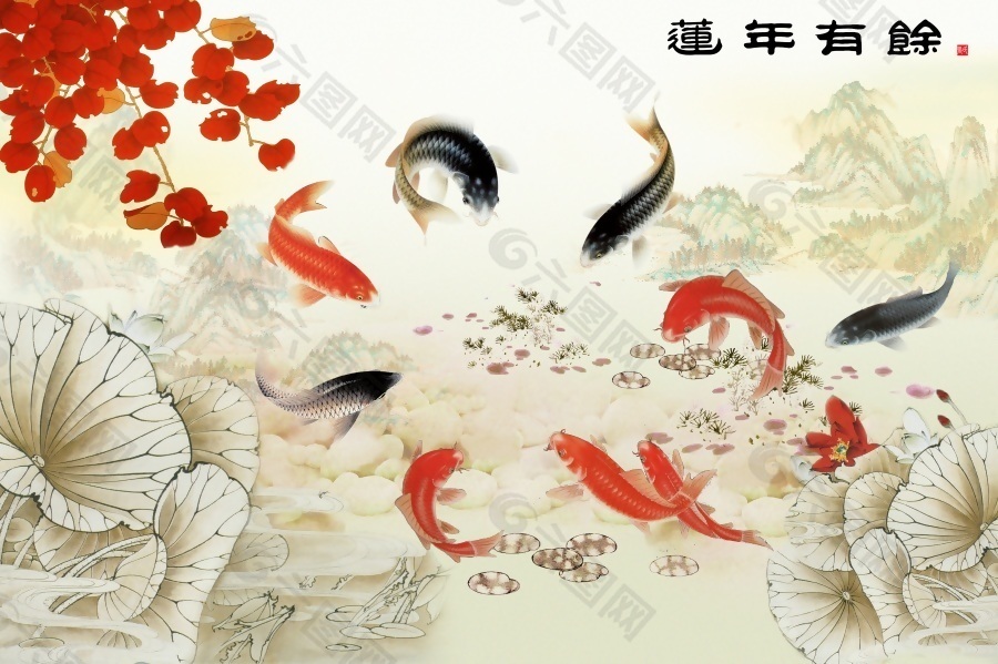 年年有余背景墻素材
