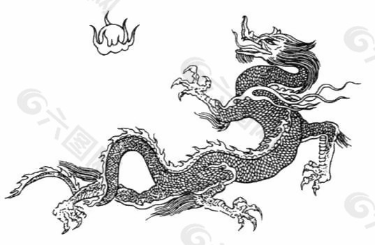 中式圖案游龍戲珠黑白圖