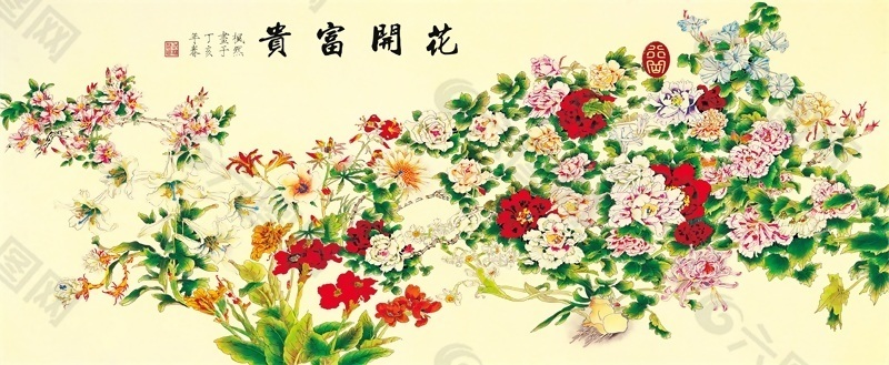 牡丹百合背景墻