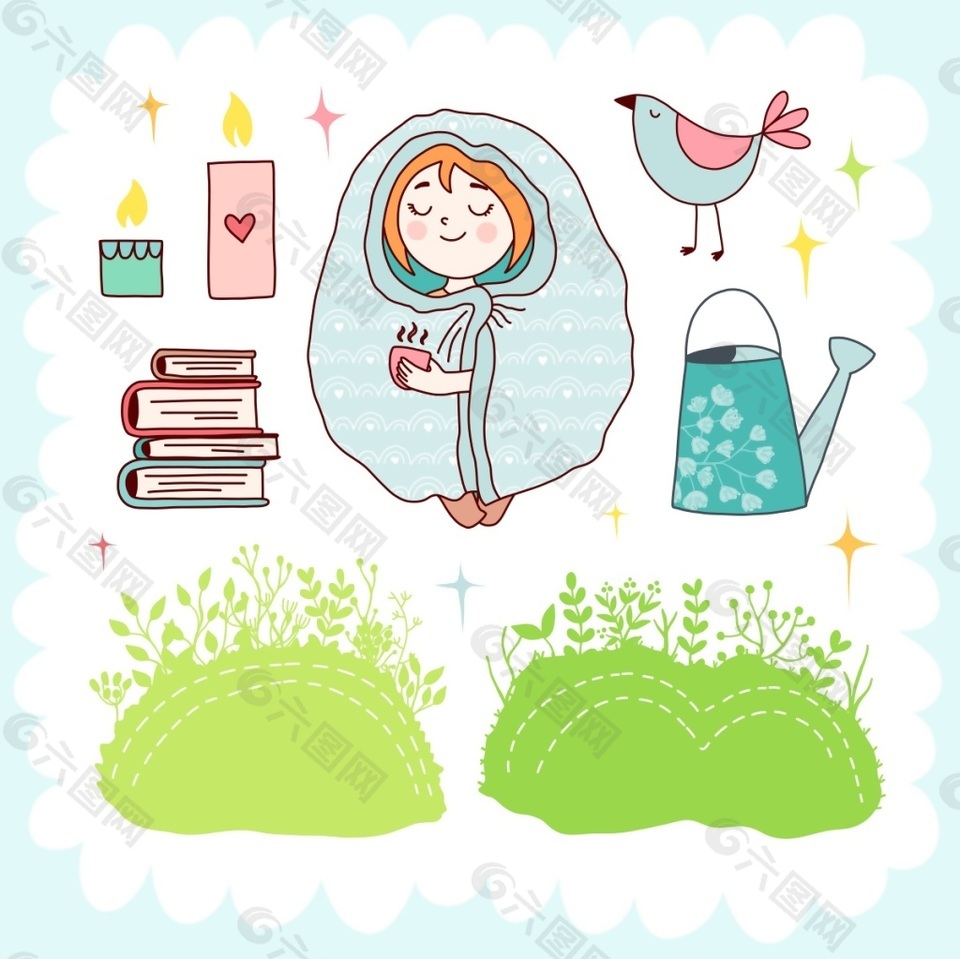 矢量插畫卡片睡覺素材