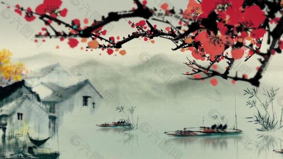 3例中國風(fēng)江南水鄉(xiāng)水墨背景動(dòng)態(tài)視頻素材