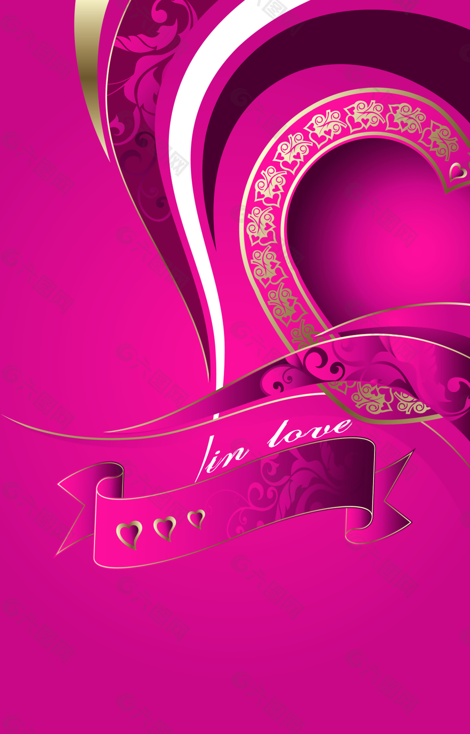 粉色飄帶上的花紋背景素材