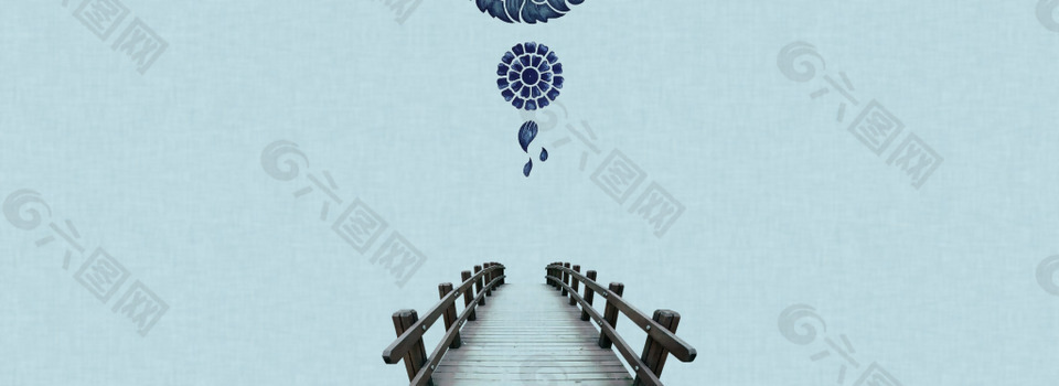 藍(lán)色簡約木橋淘寶全屏banner背景