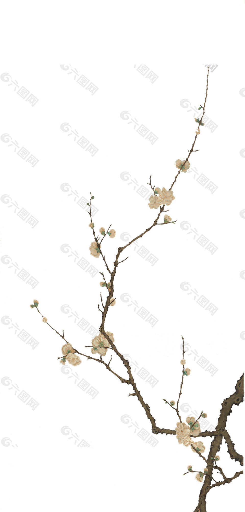 復(fù)古彩印梅花枝圖案元素