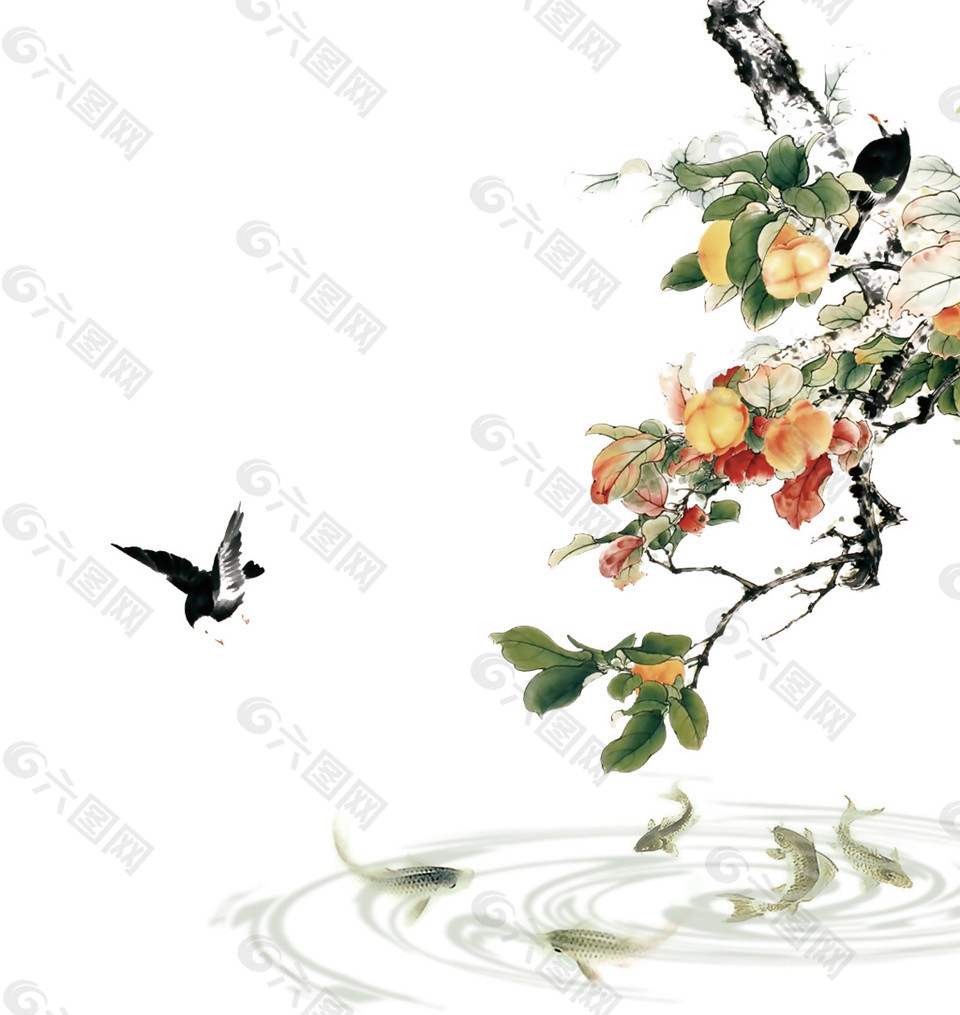 古风彩绘花鸟系列图案