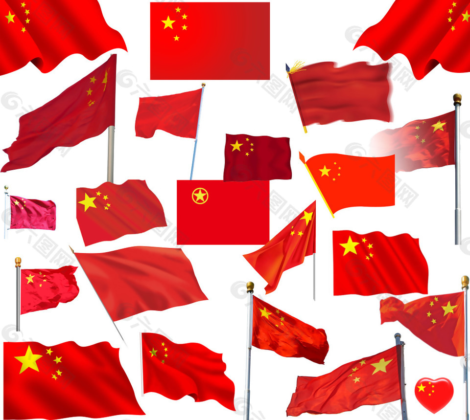 手绘红色国旗元素