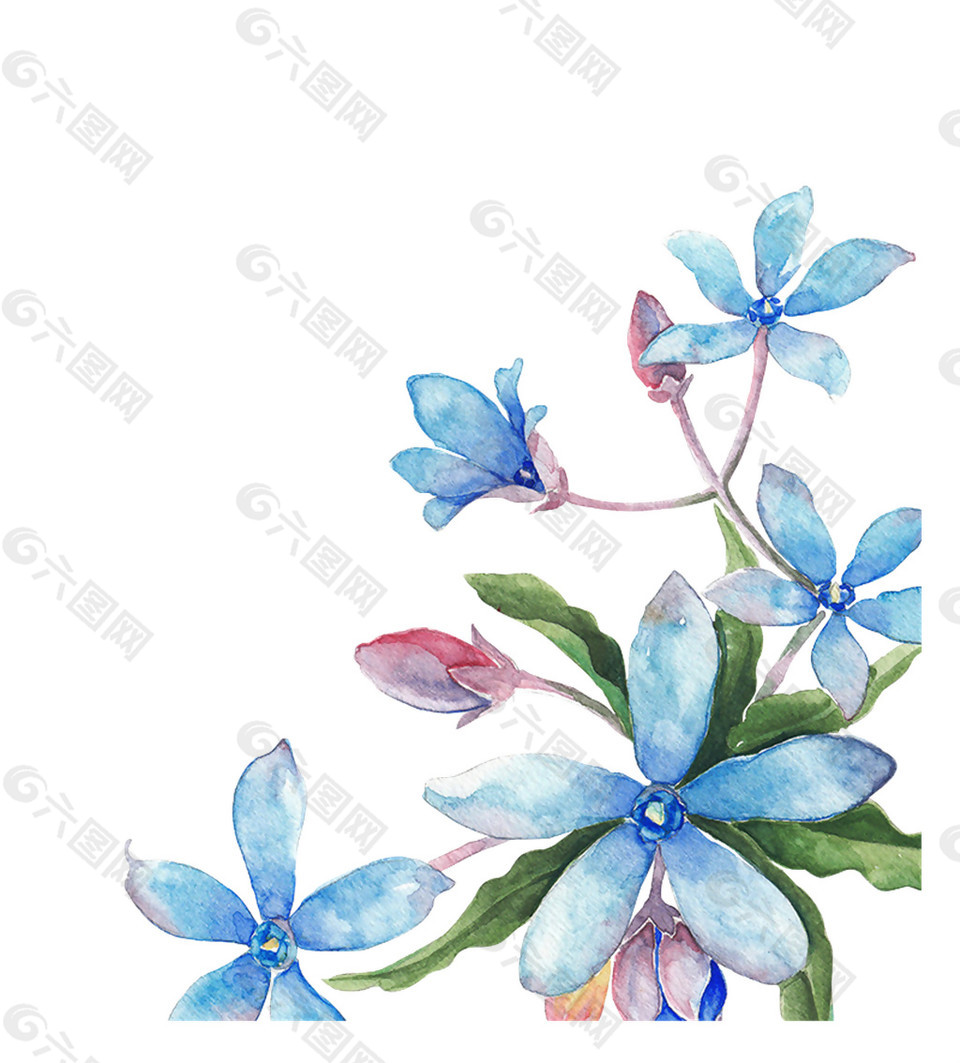 手绘水彩蓝色花朵背景图设计元素素材免费下载(图片:)