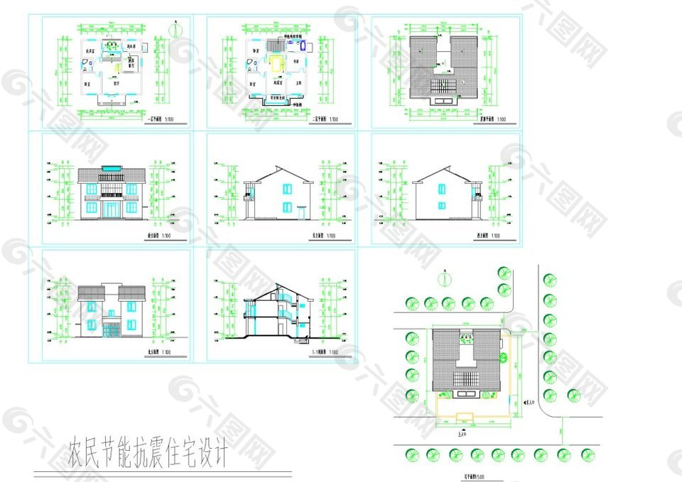 農(nóng)民節(jié)能抗震住宅設計cad圖紙