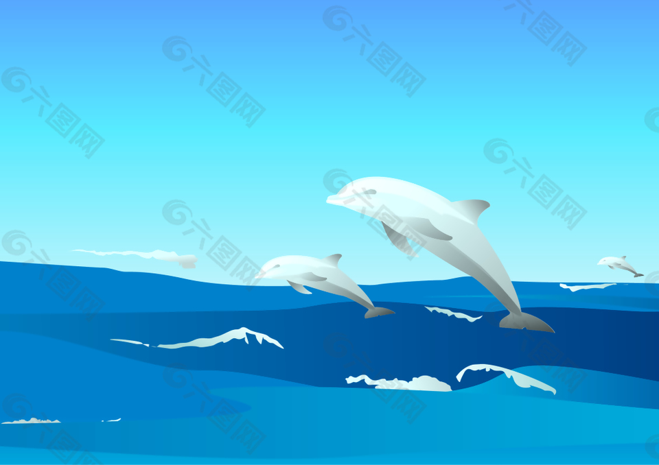 大海里海豚矢量背景圖