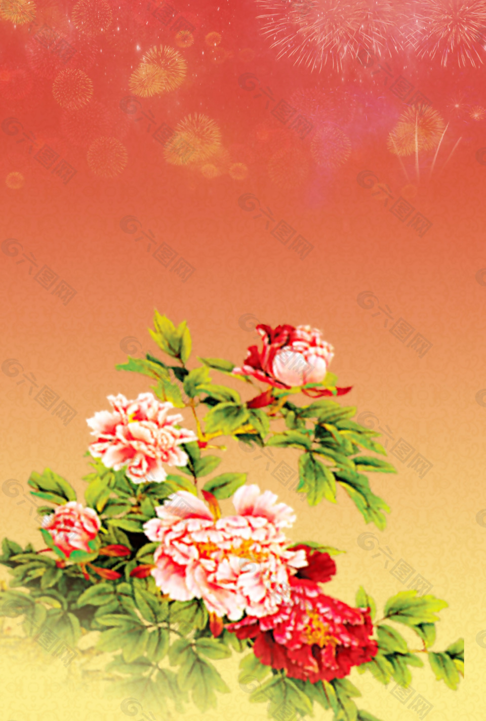 花開(kāi)富貴牡丹煙花背景素材