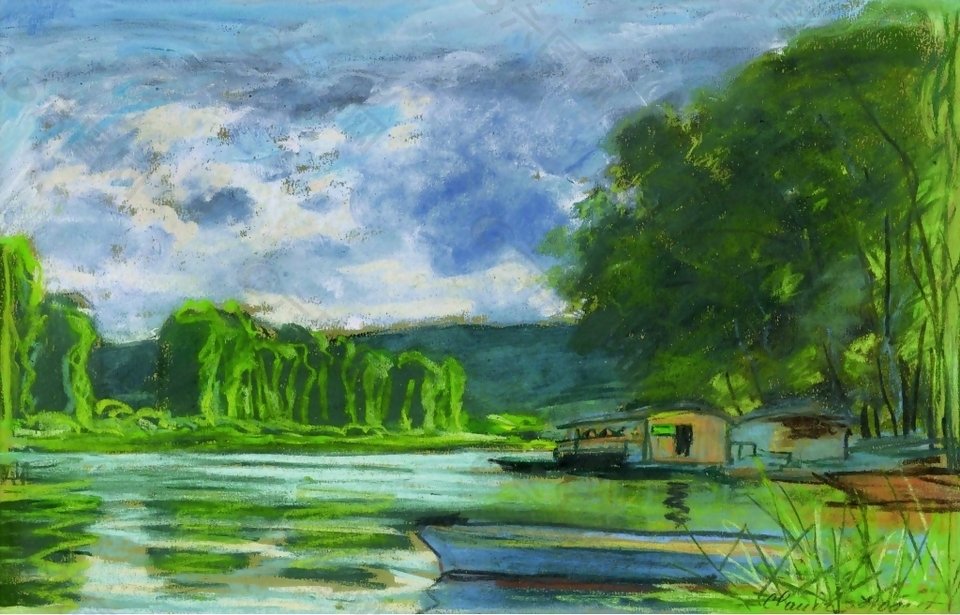 青山綠水油畫(huà)風(fēng)景裝飾畫(huà)