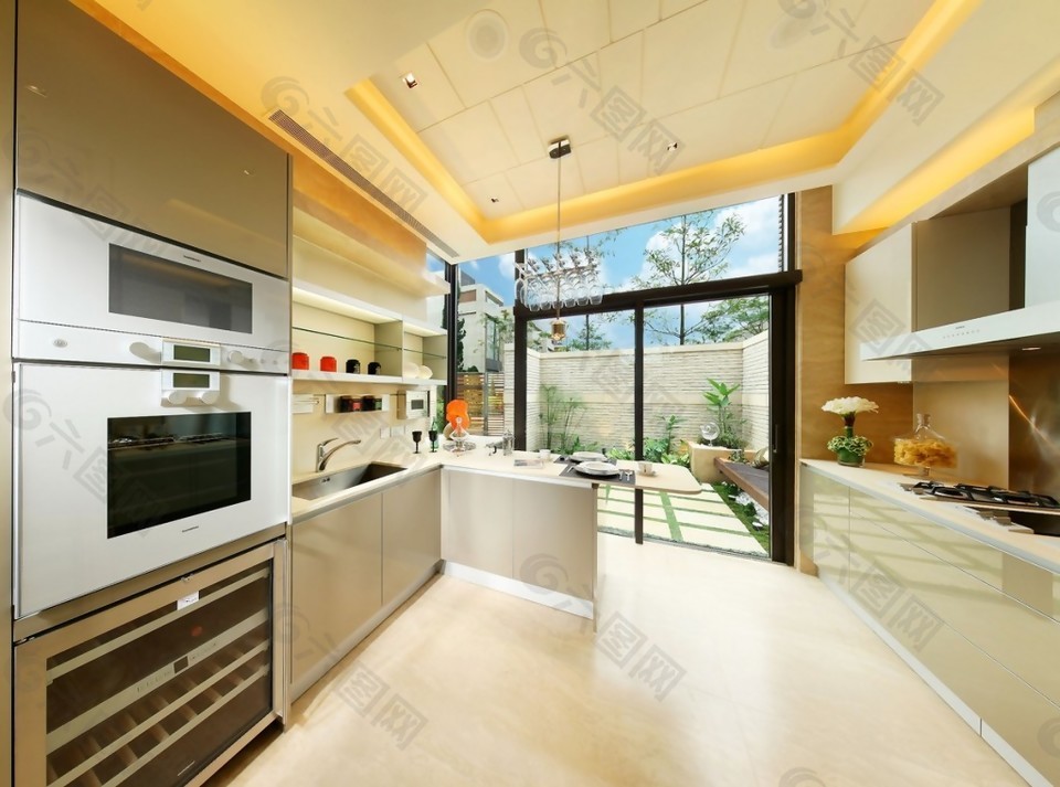 簡約風室內設計廚房落地窗效果圖