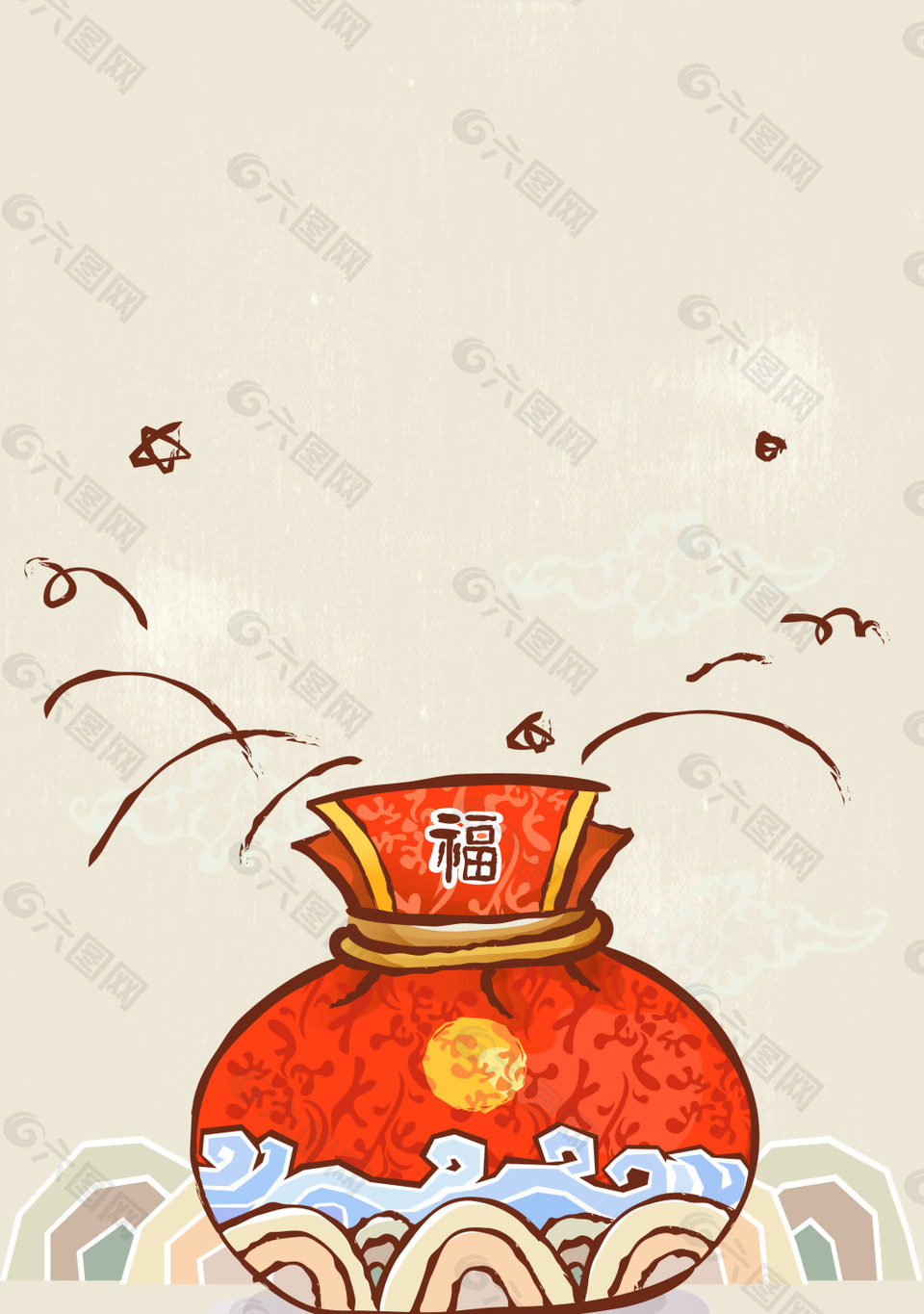 矢量手繪中國(guó)風(fēng)紅包背景