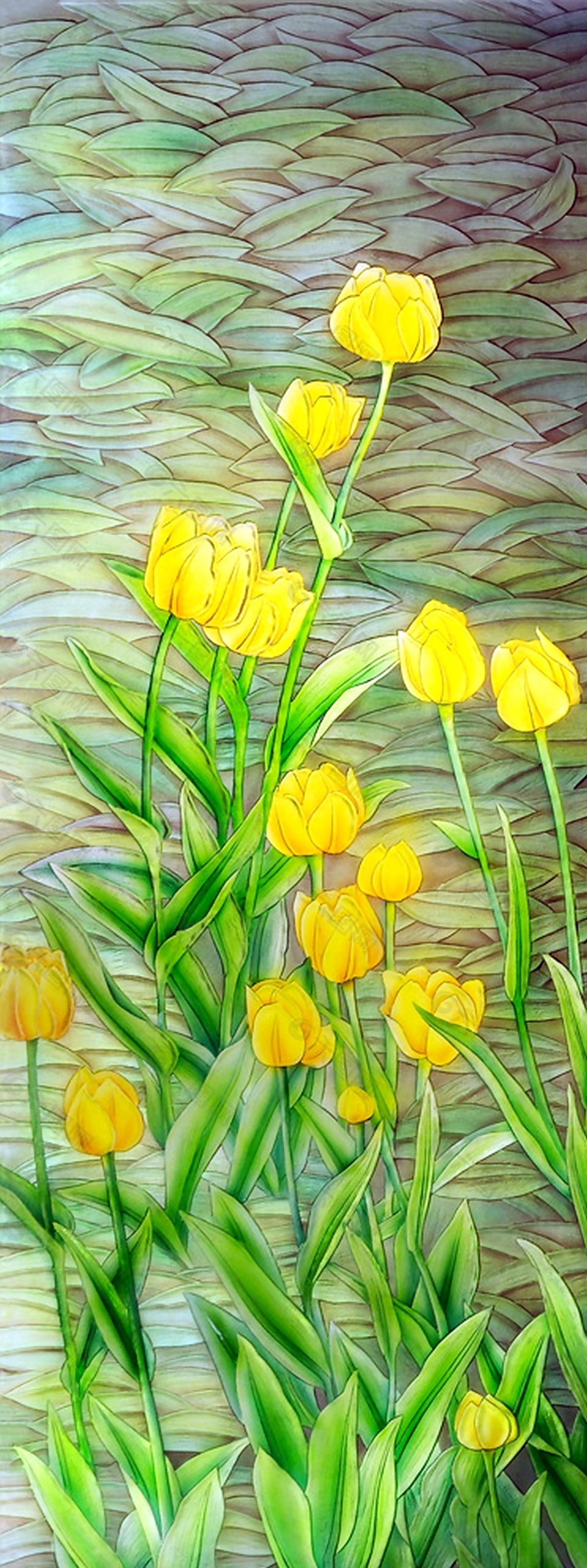 黃色花卉花朵家裝移門圖案
