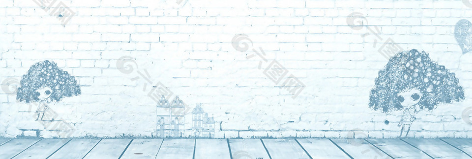 手繪白色磚墻淘寶全屏banner背景