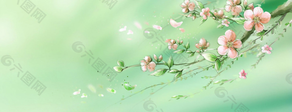 清新粉色花朵淘宝全屏banner背景