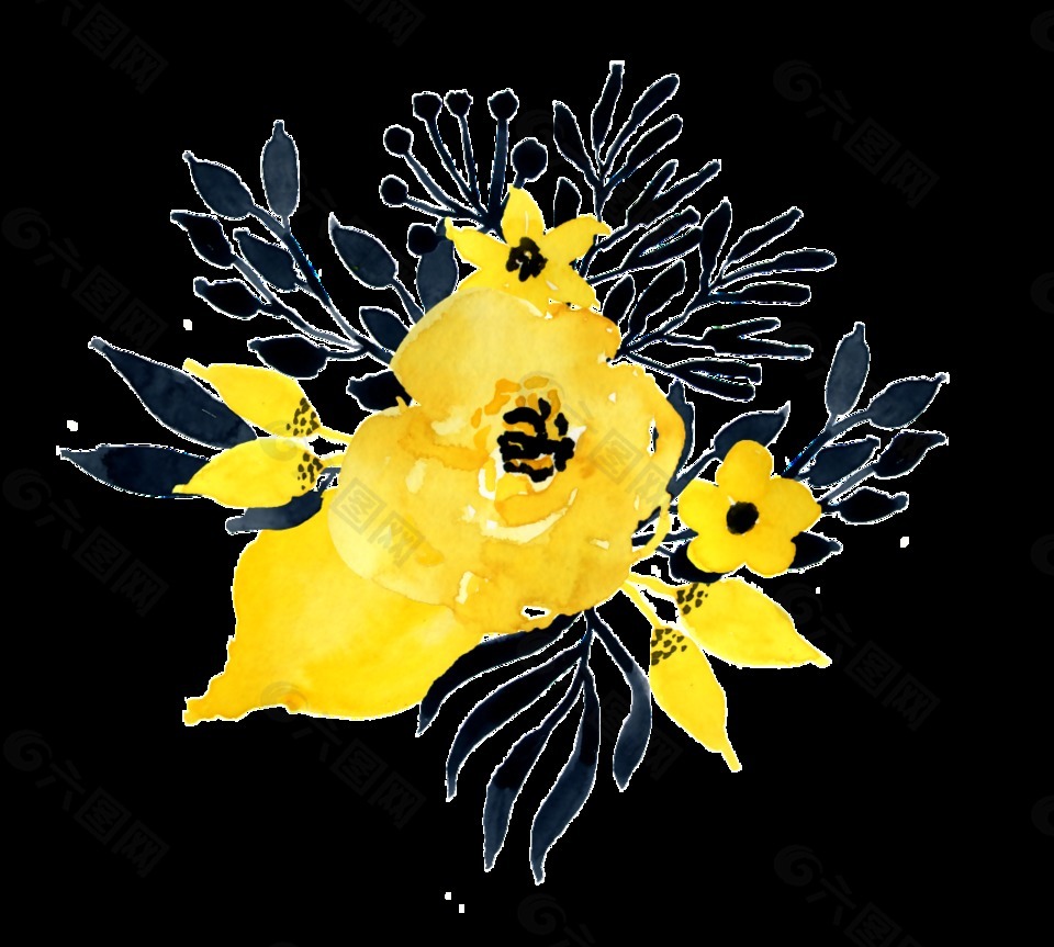 水彩黃色花朵圖案