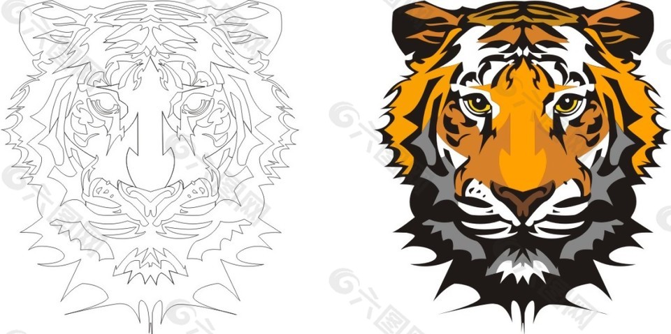 老虎摳圖插畫