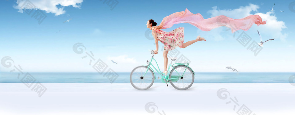 小清新單車大海背景