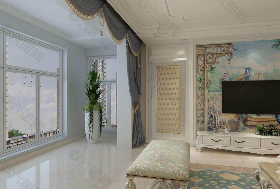 歐式風格別墅經典客廳陽臺裝修圖