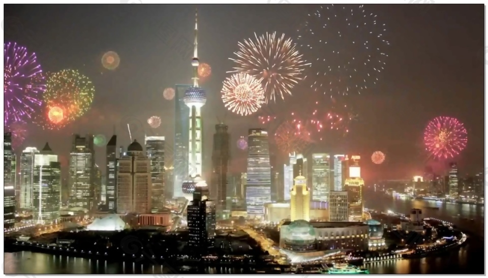 上海外灘夜景煙火晚會視頻素材