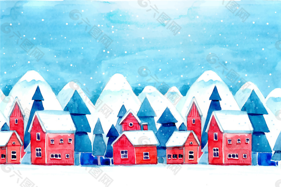 雪白水彩風景海報背景模板