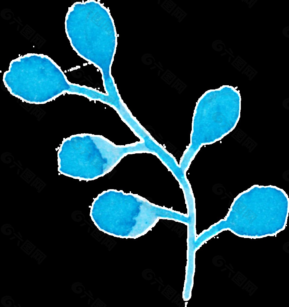 簡約透明水彩手繪花朵裝飾素材