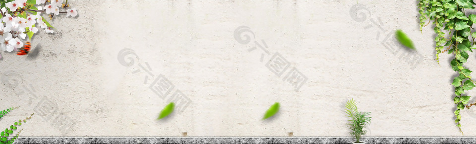 清新綠色葉子banner背景素材