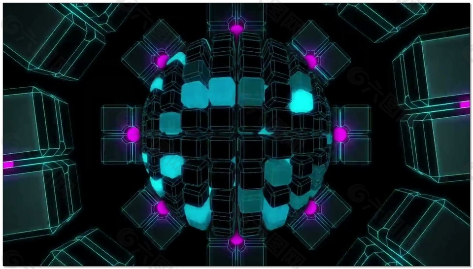 炫光球3d立體科技視頻素材