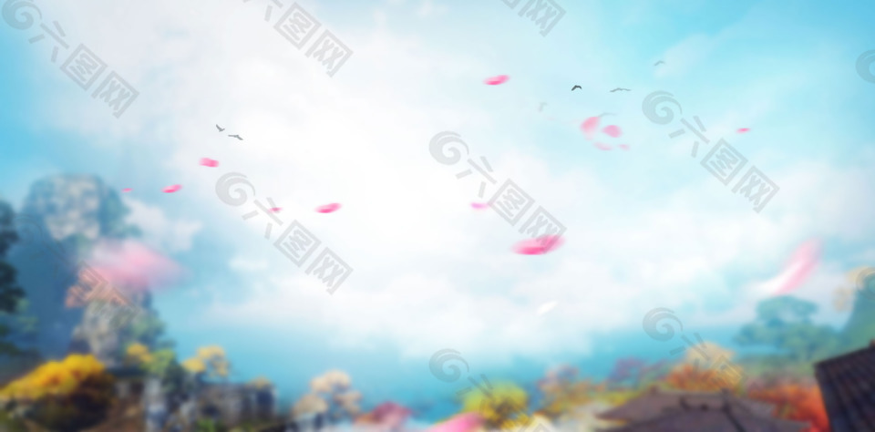 夢幻藍(lán)色海洋天空花瓣淘寶banner背景