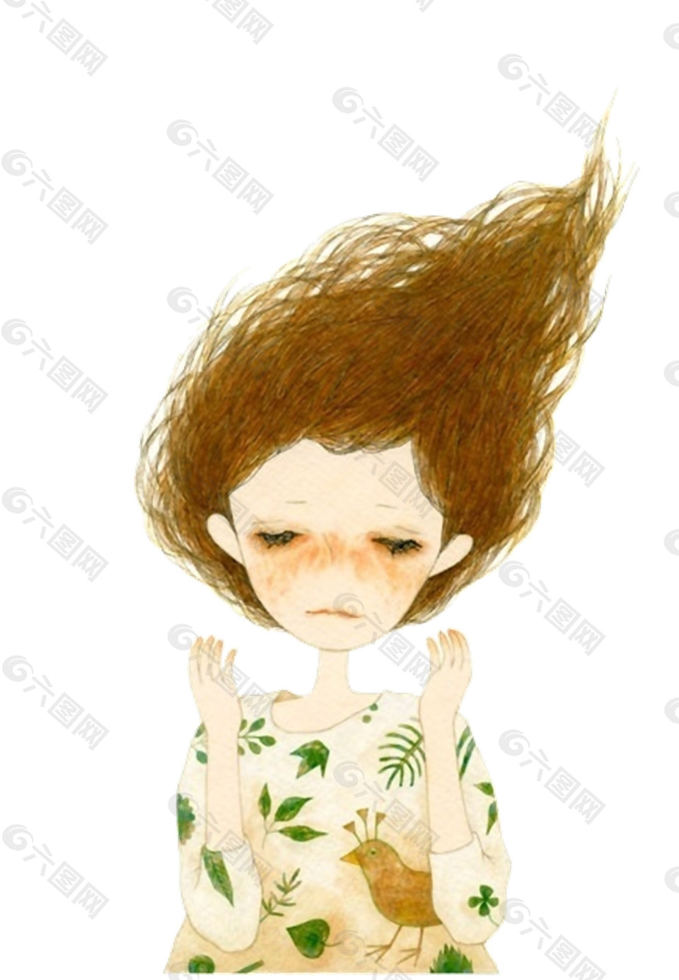 手繪小清新女孩圖案