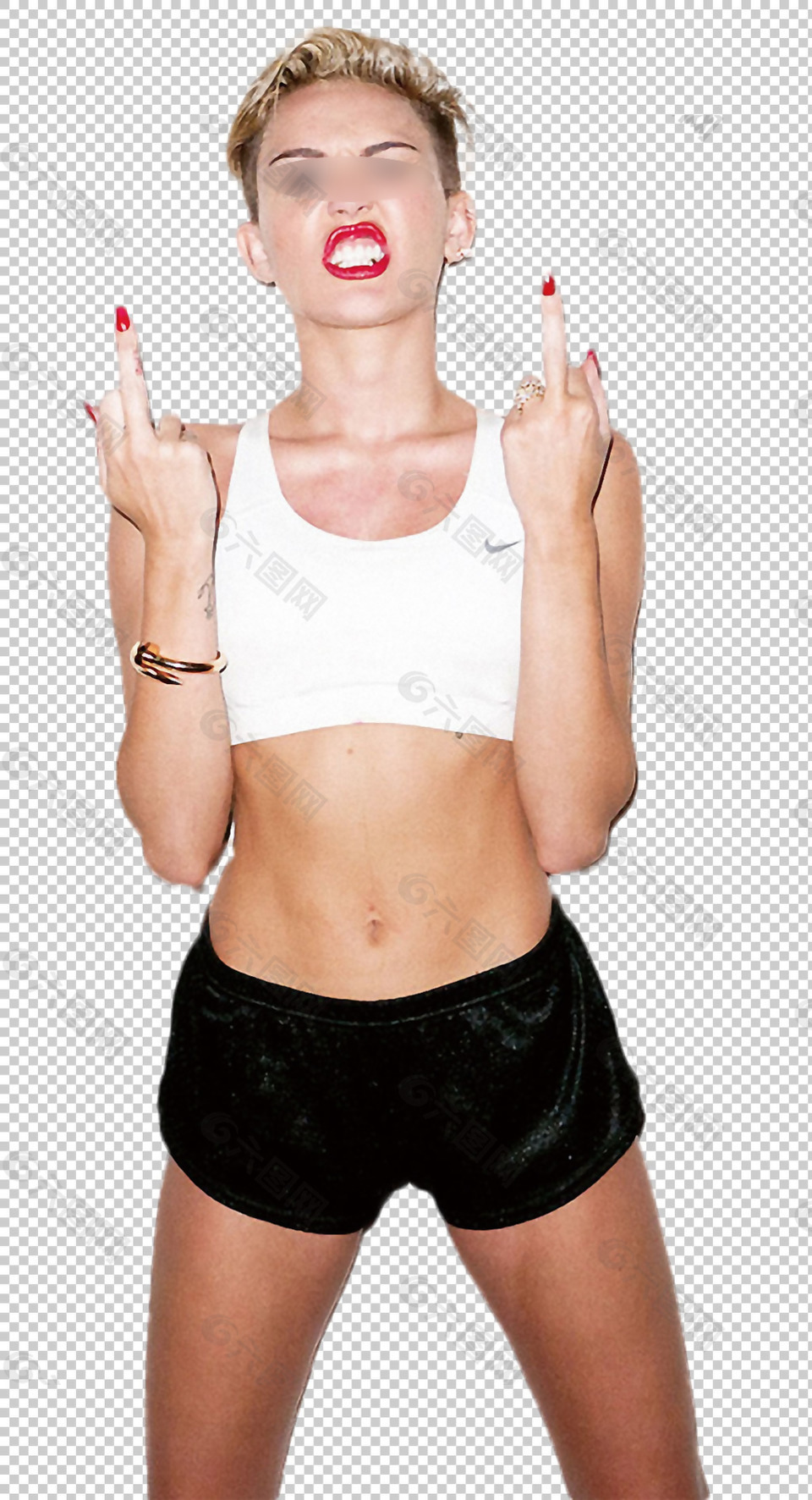傳短衣短褲的麥莉免摳png透明圖層素材